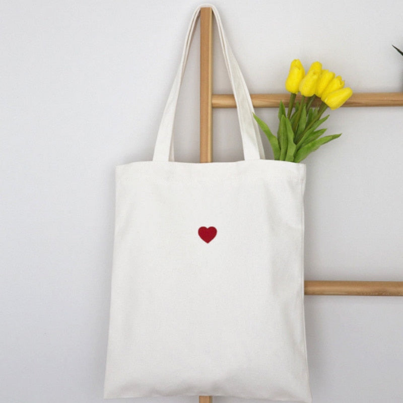 Embroidered Heart Tote Bag