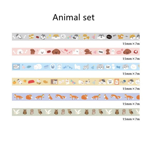 Fruits & Animals Washi Tape (Set of 6)